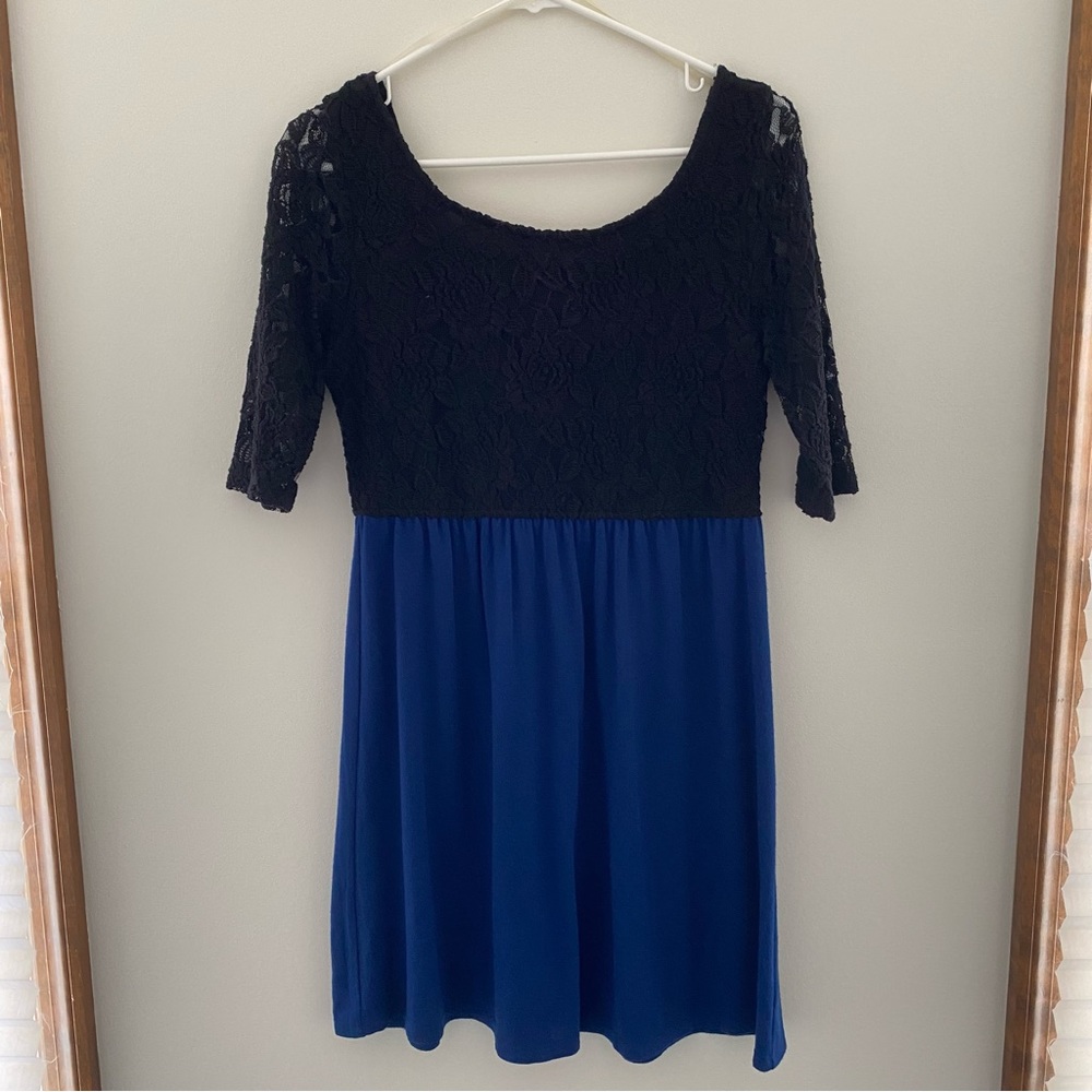 Speechless Black and Blue Lace Zip Up Dress Size 11